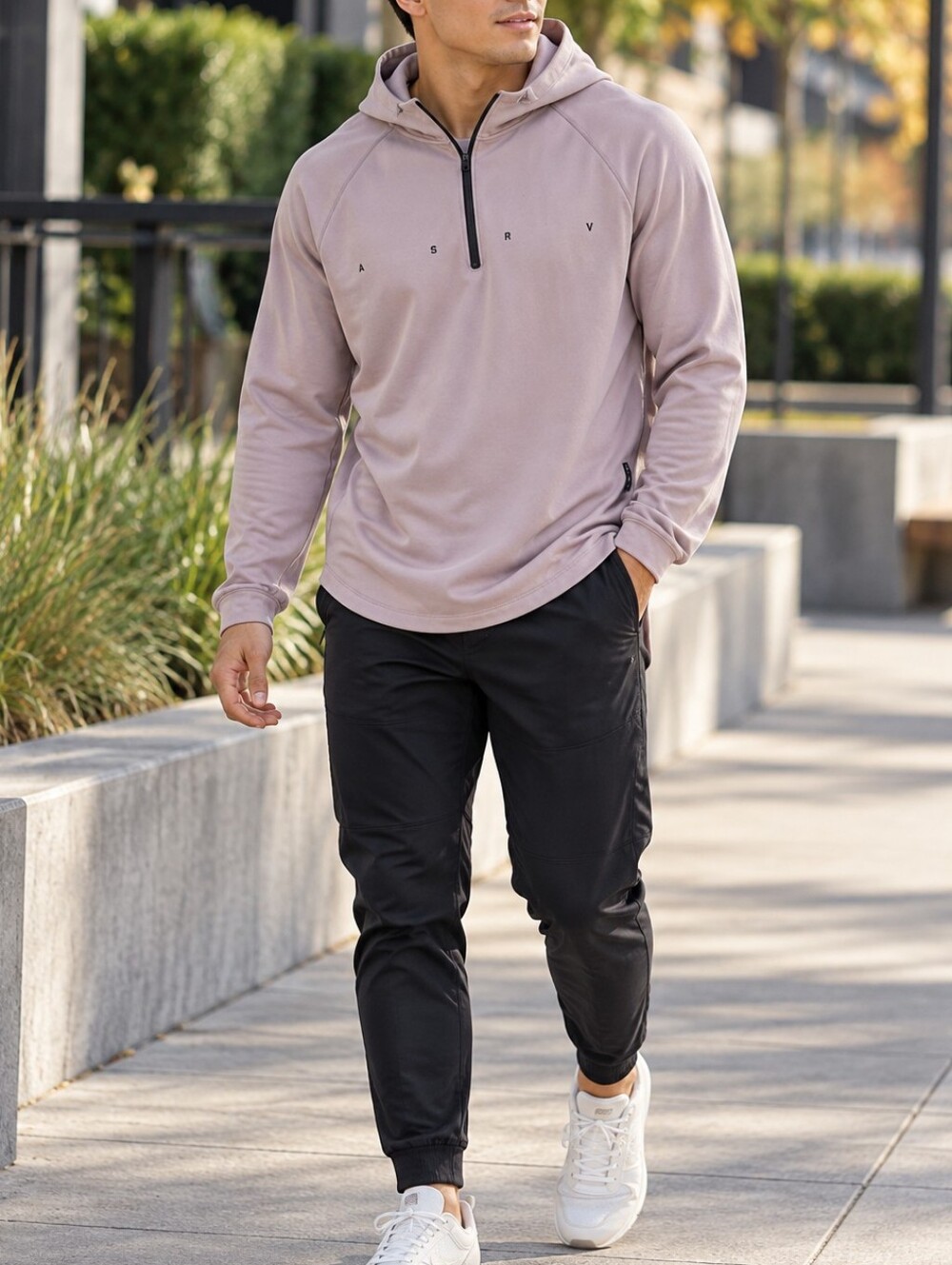 ASRV Men’s Light Mauve Performance Hoodie Half Zip Stretch Athletic Pullover
